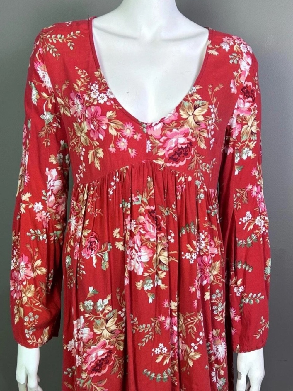 Denim & Supply Ralph Lauren Red Floral Long-Sleeve V-Neck Dress